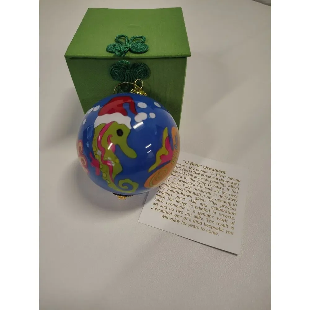 Pier 1 Li Bien Tropical Seahorse Kissing Fish Glass Ball Christmas Ornament 2008
